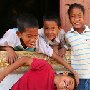 Cambodia Siem Reap - kids at temple window